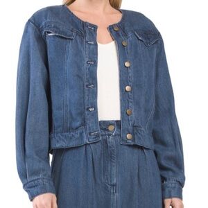 YOUNG FABULOUS & BROKE Dayla Collarless Denim Jacket indigo size Large